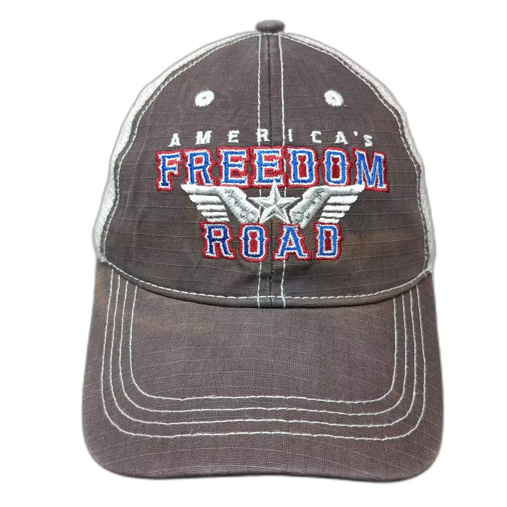 Mountain Trucker Hat Gray White OS America's Freedom Road Embroidered Star
